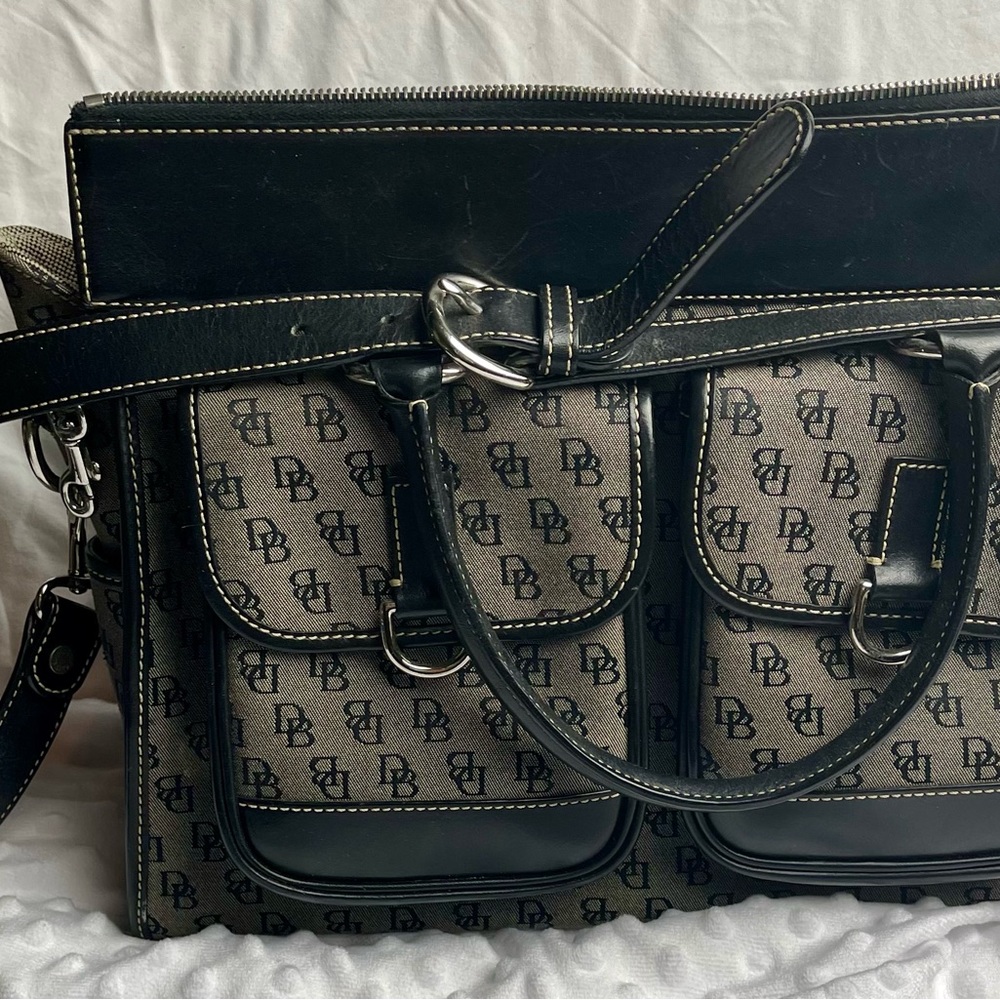 DOONEY & BOURKE Signature Logo Double Pocket Gray & Black Tote Bag - Picture 3 of 7